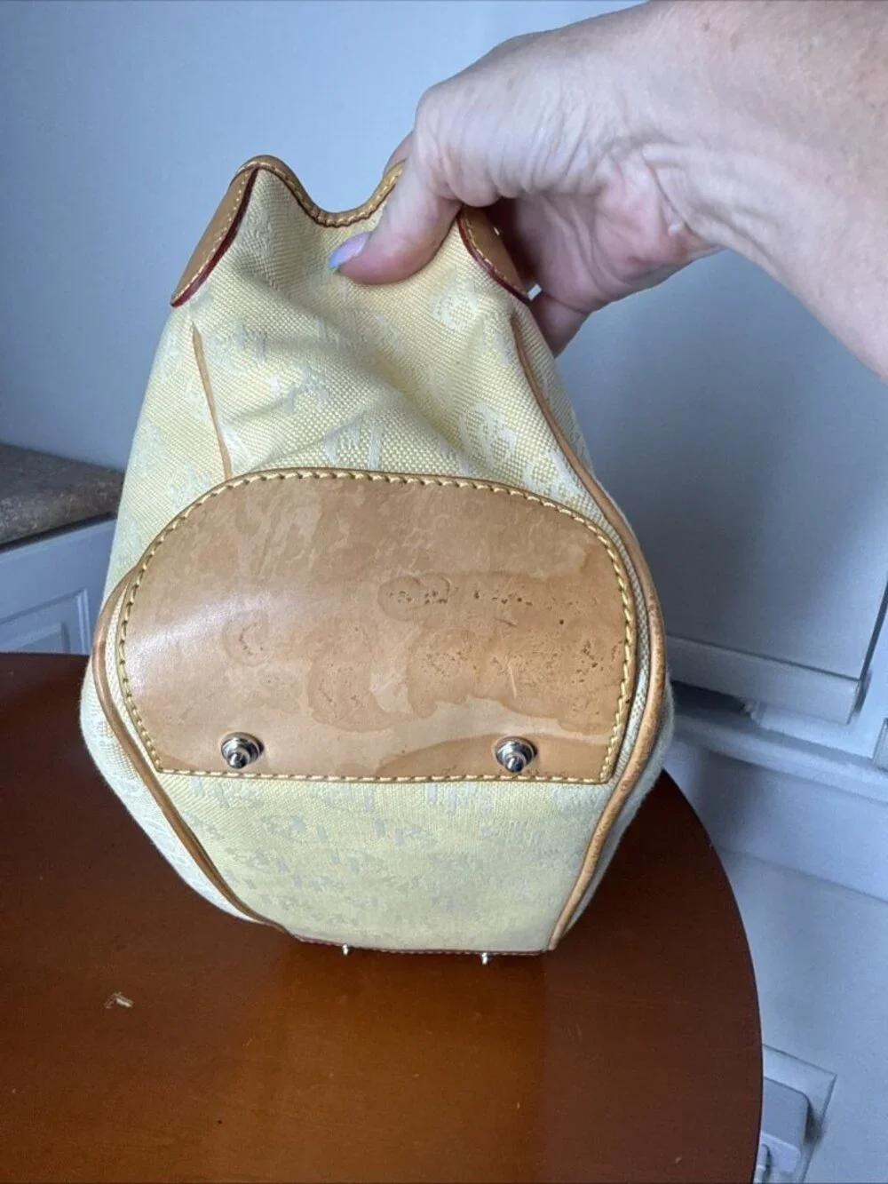Dooney & Bourke Yellow/Cream DB Small Double Handle Tote Very Nice Leather Purse